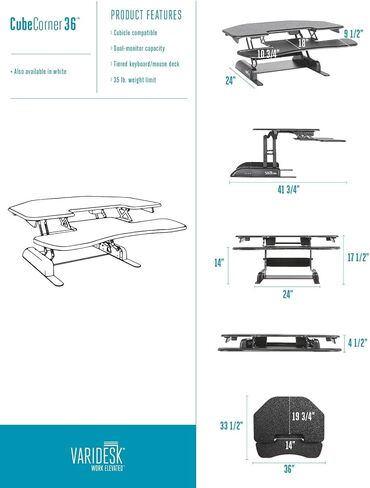 Vari - VariDesk Cube Corner 36 - Cubicle Standing Desk Converter for Dual Monitors - Home Office Desk with 11 Height Adjustable Settings, Spring-Assisted Lift, Weighted Base - Fully Assembled, Black in Saudi Arabia