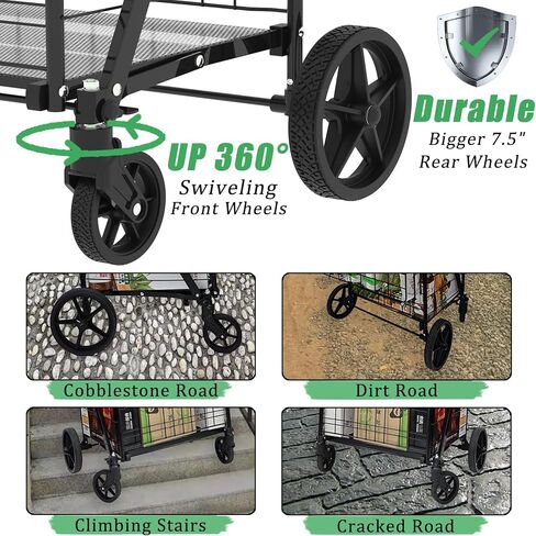 Heavy Duty Folding Shopping Cart for Groceries, Jumbo Grocery Carts with 360° Swivel Wheels, Waterproof Bag, Portable Utility Trolley for Daily, Laundry, Holds Up to 320 LBS in Saudi Arabia
