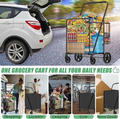 Heavy Duty Folding Shopping Cart for Groceries, Jumbo Grocery Carts with 360° Swivel Wheels, Waterproof Bag, Portable Utility Trolley for Daily, Laundry, Holds Up to 320 LBS in Saudi Arabia