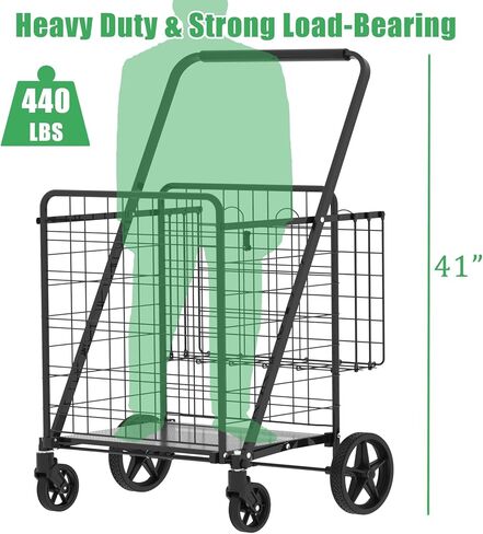 Heavy Duty Folding Shopping Cart for Groceries, Jumbo Grocery Carts with 360° Swivel Wheels, Waterproof Bag, Portable Utility Trolley for Daily, Laundry, Holds Up to 320 LBS in Saudi Arabia