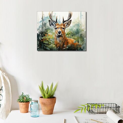 Rebotipy Deer Paint by Numbers Paint Animal and Forest Paint by Numbers Cit for Comphas Canvas Beginner مع فرشاة الطلاء وطلاء الصباغ الأكريلي in Kuwait