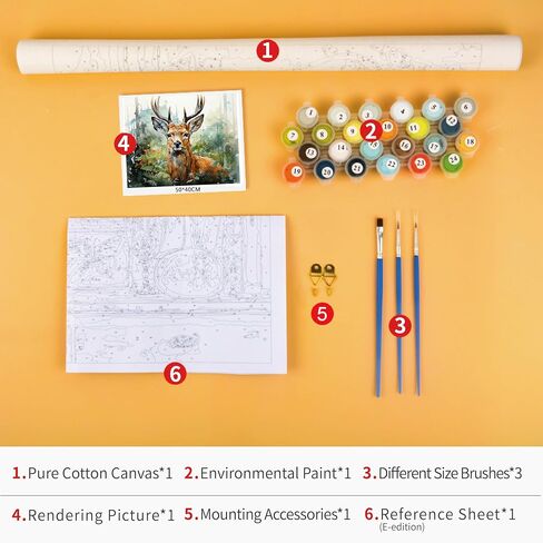 Rebotipy Deer Paint by Numbers Paint Animal and Forest Paint by Numbers Cit for Comphas Canvas Beginner مع فرشاة الطلاء وطلاء الصباغ الأكريلي in Kuwait