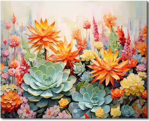طلاء Tfiavsin للبالغين بواسطة مجموعات الأرقام على القماش ECHEVERIA ولون العصارة بأرقام مجموعات الطلاء للبالغين مبتدئين 16 × 20 بوصة لا طعوم في طلاء الزيت الحرف اليدوية للبالغين in Kuwait