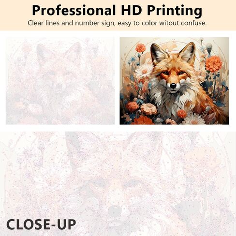 TUMOVO Paint by Number for Adults Beautiful Fox with Flowers in The Meadow Paint by Numbers Kit with Brushes and Pigment, Oil Painting on Canvas for Wall Decor, 16"x20" in Saudi Arabia