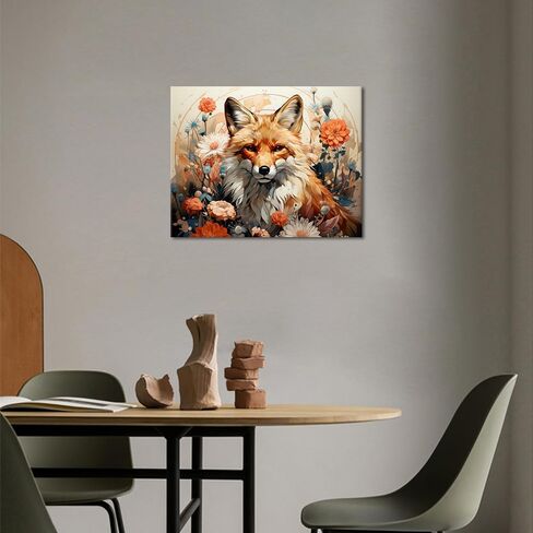 TUMOVO Paint by Number for Adults Beautiful Fox with Flowers in The Meadow Paint by Numbers Kit with Brushes and Pigment, Oil Painting on Canvas for Wall Decor, 16"x20" in Saudi Arabia
