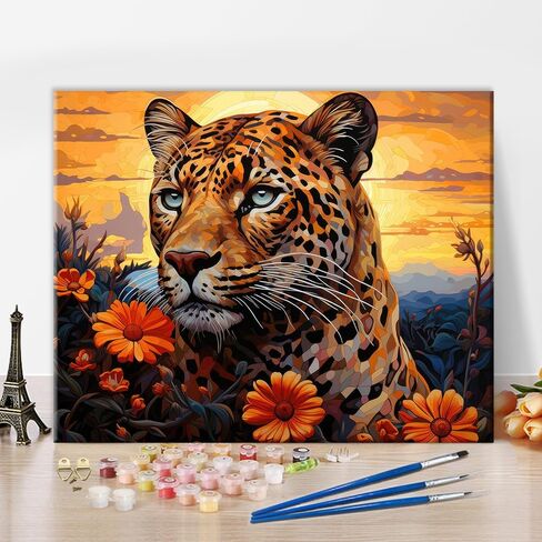 TUMOVO Paint by Number for Adults Beautiful Fox with Flowers in The Meadow Paint by Numbers Kit with Brushes and Pigment, Oil Painting on Canvas for Wall Decor, 16"x20" in Saudi Arabia