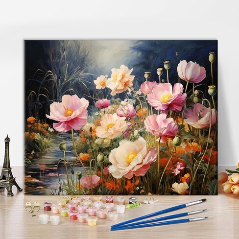 TUMOVO Paint by Number for Adults Beautiful Fox with Flowers in The Meadow Paint by Numbers Kit with Brushes and Pigment, Oil Painting on Canvas for Wall Decor, 16"x20" in Saudi Arabia