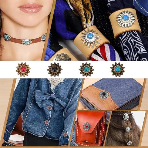 ADHANDMAKER 40 مجموعات الشمس زهرة الزخارف الزخرفية عتيقة الفيروز الاصطناعية الأزرار الملونة الخلفية لبرغي الجلود الظهر يدوي ديي البضائع الجلدية الملحقات in Kuwait