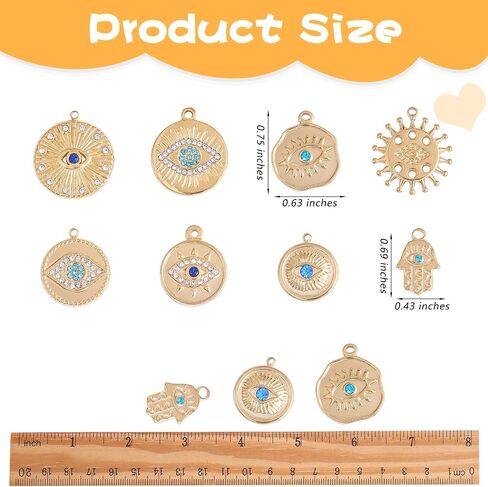 16 Pieces Evil Eye Charms 304 Stainless Steel Round Hamsa Hand Evil Eye Rhinestone Pendants for DIY Jewelry Making in Saudi Arabia