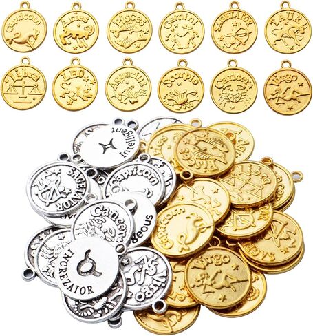 Round Zodiac Sign Charms,Twelve Constellations Charms Alloy Zodiac Charm Pendants Double Sided Charms Beads for Jewelry DIY Earrings Bracelets Crafts Making in Kuwait