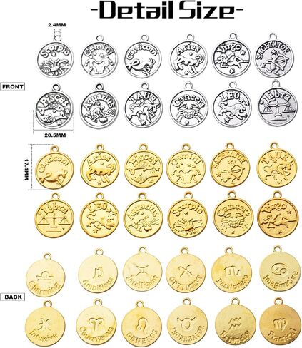 Round Zodiac Sign Charms,Twelve Constellations Charms Alloy Zodiac Charm Pendants Double Sided Charms Beads for Jewelry DIY Earrings Bracelets Crafts Making in Kuwait