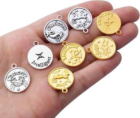 Round Zodiac Sign Charms,Twelve Constellations Charms Alloy Zodiac Charm Pendants Double Sided Charms Beads for Jewelry DIY Earrings Bracelets Crafts Making in Kuwait
