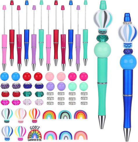 12 Pcs Saint Patrick's Day Beadable Pens Bulk Plastic Bead Pens with 20 Styles Accessories Silicone Beads and Acrylic Beads, Spacer Beads and more for DIY Four Leaf Clover Gift Making Kit in Kuwait