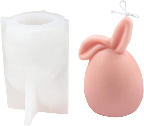 3D Easter Bunny Eggshell Candle Molds,Rabbit Silicone Aromatherapy Molds,Novelty Animal Design Fondant Mold for Candle Making and Baking Making Soap Wax Cake Mousse Ice Cream (Folded Ears) in Kuwait