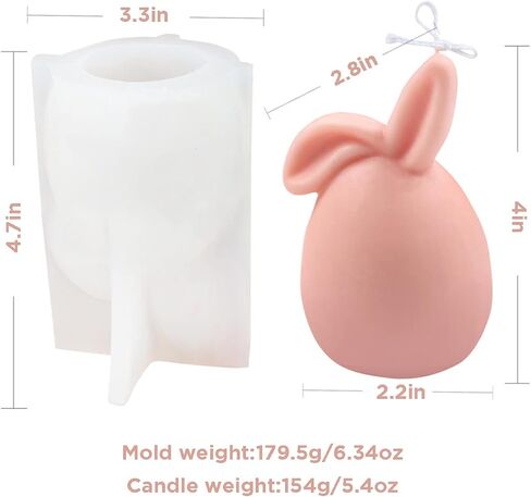 3D Easter Bunny Eggshell Candle Molds,Rabbit Silicone Aromatherapy Molds,Novelty Animal Design Fondant Mold for Candle Making and Baking Making Soap Wax Cake Mousse Ice Cream (Folded Ears) in Kuwait