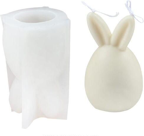 3D Easter Bunny Eggshell Candle Molds,Rabbit Silicone Aromatherapy Molds,Novelty Animal Design Fondant Mold for Candle Making and Baking Making Soap Wax Cake Mousse Ice Cream (Folded Ears) in Kuwait