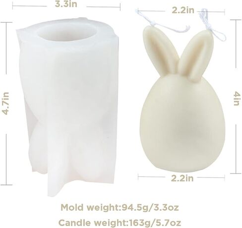 3D Easter Bunny Eggshell Candle Molds,Rabbit Silicone Aromatherapy Molds,Novelty Animal Design Fondant Mold for Candle Making and Baking Making Soap Wax Cake Mousse Ice Cream (Folded Ears) in Kuwait
