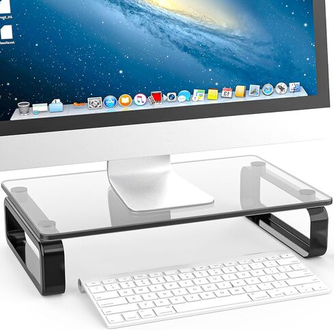 Hemudu Clear Computer Monitor Stand Riser Multi Media Desktop Stand for Flat Screen LCD LED TV, Laptop/Notebook, with Tempered Glass and Metal Legs, HD02T-001 in Kuwait