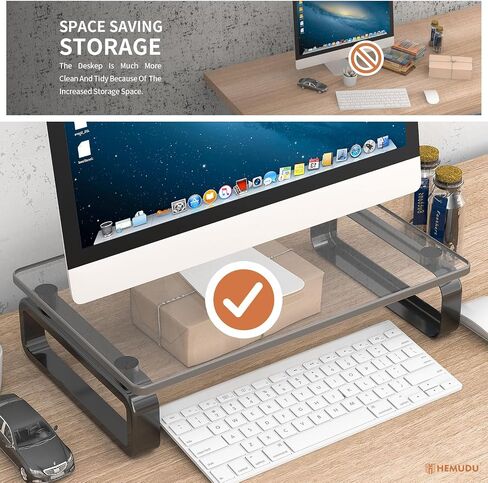 Hemudu Clear Computer Monitor Stand Riser Multi Media Desktop Stand for Flat Screen LCD LED TV, Laptop/Notebook, with Tempered Glass and Metal Legs, HD02T-001 in Kuwait