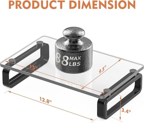 Hemudu Clear Computer Monitor Stand Riser Multi Media Desktop Stand for Flat Screen LCD LED TV, Laptop/Notebook, with Tempered Glass and Metal Legs, HD02T-001 in Kuwait