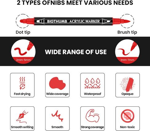 26 Colors Acrylic Paint Pens, Dual Tip Acrylic Paint Markers with Brush Tip and Dot Tip, Paint Markers for Painting Rock, Wood, Canvas in Kuwait