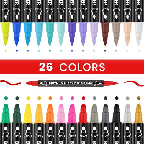 26 Colors Acrylic Paint Pens, Dual Tip Acrylic Paint Markers with Brush Tip and Dot Tip, Paint Markers for Painting Rock, Wood, Canvas in Kuwait