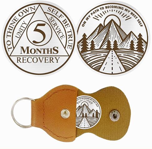 5 Month Sobriety Coin Gifts | to Thine Own Self Be True AA Coins - HA AA Chip Medallion with Leather Keychain | Narcotics Alcoholics Anonymous Gifts for Anniversary Month for Men & Women in Recovery in Kuwait