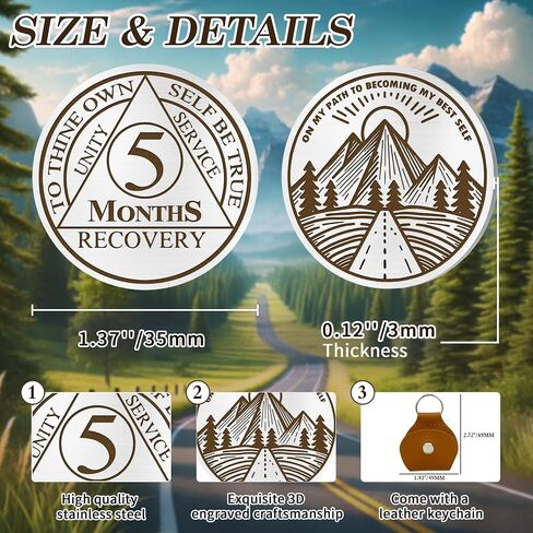 5 Month Sobriety Coin Gifts | to Thine Own Self Be True AA Coins - HA AA Chip Medallion with Leather Keychain | Narcotics Alcoholics Anonymous Gifts for Anniversary Month for Men & Women in Recovery in Kuwait