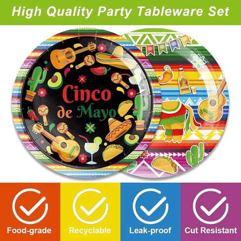 40pcs Mexican Fiesta Halloween Party Supplies - Plates and Napkins - Multicolor - Paper - Round - Mexican Theme - Party Decor Pack in Kuwait