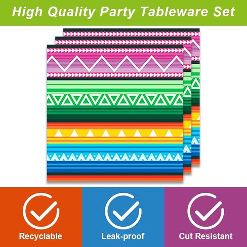 40pcs Mexican Fiesta Halloween Party Supplies - Plates and Napkins - Multicolor - Paper - Round - Mexican Theme - Party Decor Pack in Kuwait