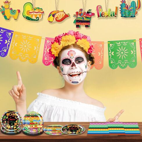 40pcs Mexican Fiesta Halloween Party Supplies - Plates and Napkins - Multicolor - Paper - Round - Mexican Theme - Party Decor Pack in Kuwait