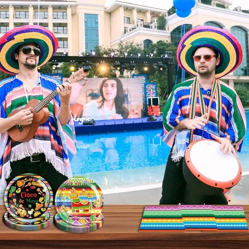 40pcs Mexican Fiesta Halloween Party Supplies - Plates and Napkins - Multicolor - Paper - Round - Mexican Theme - Party Decor Pack in Kuwait