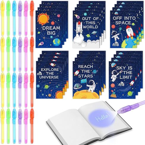 ZOIIWA 48 PCS Invisible Ink Pens with Book Notepads Spy Pens for Kids 4-8 8-12, 24 Ink Pens Bulk with UV Light Spy Game Magic Pen and 24 Pixel Notebooks Party Favors Valentine Birthday Gift Boys Girls in Kuwait