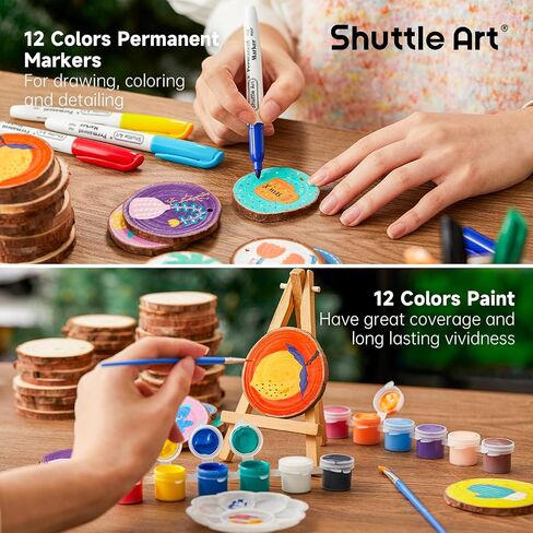 Kids Wood Painting Craft Kit, Glow-in-the-Dark Paint and Diamond Painting on Wood Slices with Stickers & Wiggle Eyes, Ideal Arts and Crafts for Kids Ages 5-12, Gifts for Halloween, Christmas, Birthday in Saudi Arabia