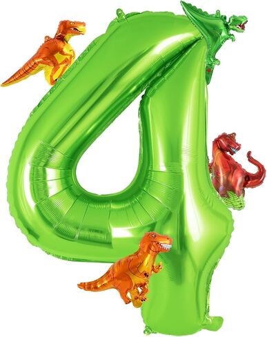 Dinosaur Green Number 4 Balloon, 40 Inch Big Large Foil Helium Green Number Balloon with 4 Pcs Mini Dinosuar, Dinosuar Mylar Balloons Set for 4 Year Old Birthday Party Decorations Supplies in Kuwait