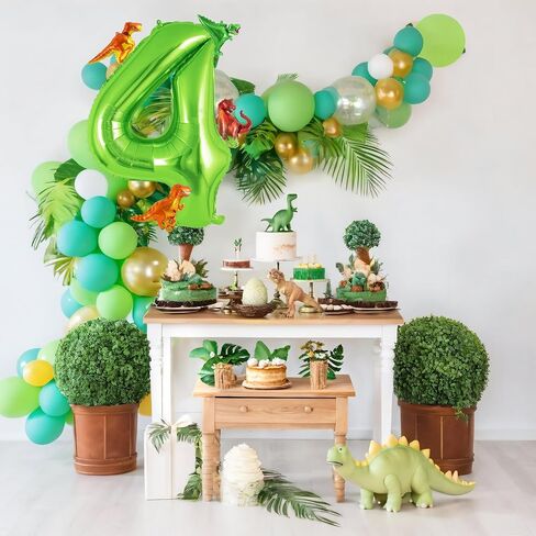 Dinosaur Green Number 4 Balloon, 40 Inch Big Large Foil Helium Green Number Balloon with 4 Pcs Mini Dinosuar, Dinosuar Mylar Balloons Set for 4 Year Old Birthday Party Decorations Supplies in Kuwait