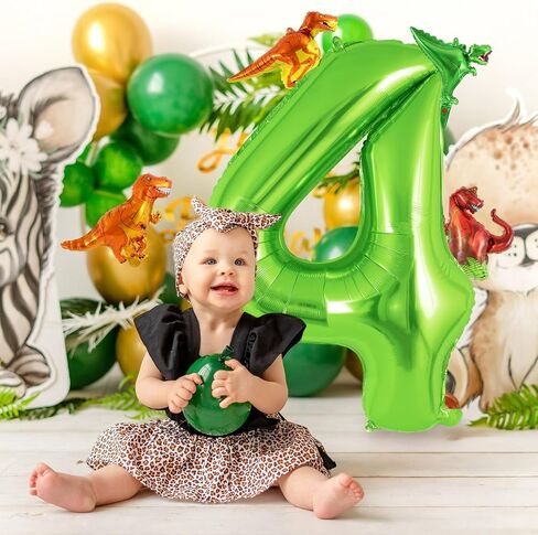 Dinosaur Green Number 4 Balloon, 40 Inch Big Large Foil Helium Green Number Balloon with 4 Pcs Mini Dinosuar, Dinosuar Mylar Balloons Set for 4 Year Old Birthday Party Decorations Supplies in Kuwait