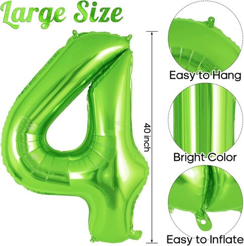 Dinosaur Green Number 4 Balloon, 40 Inch Big Large Foil Helium Green Number Balloon with 4 Pcs Mini Dinosuar, Dinosuar Mylar Balloons Set for 4 Year Old Birthday Party Decorations Supplies in Kuwait