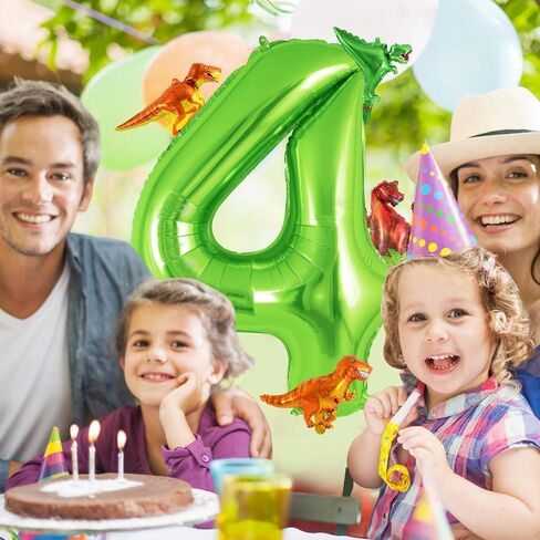 Dinosaur Green Number 4 Balloon, 40 Inch Big Large Foil Helium Green Number Balloon with 4 Pcs Mini Dinosuar, Dinosuar Mylar Balloons Set for 4 Year Old Birthday Party Decorations Supplies in Kuwait