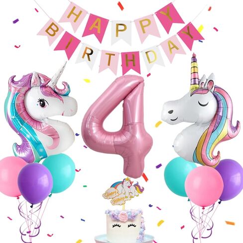Yancan 4th Birthday Decorations for Girls, 4 year old Girl Party Supplies with Happy Birthday Banner, Cake Topper in Saudi Arabia
