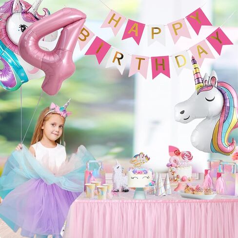 Yancan 4th Birthday Decorations for Girls, 4 year old Girl Party Supplies with Happy Birthday Banner, Cake Topper in Saudi Arabia