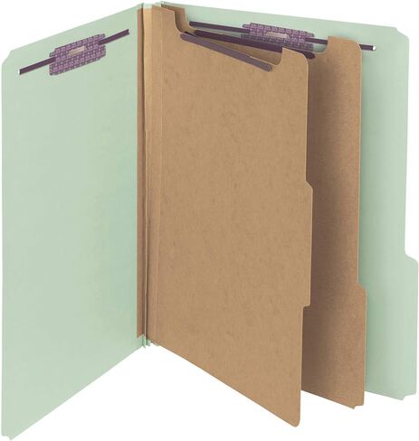 Smead Pressboard Classification Folder with SafeSHIELD Fasteners, 2 Dividers, 2" Expansion, Letter Size, Gray/Green, Pack of 20 (14074) in Saudi Arabia