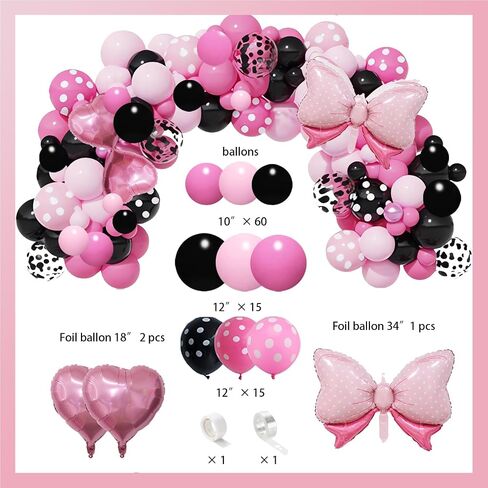 288 PCS Pink Mouse Birthday Decorations Serves 20 Guests Mouse Theme Party Decorations Include Balloons, Tablecloth, Backdrop, Cake Topper, Paper Plates and More Party Supplies for Girls in Saudi Arabia