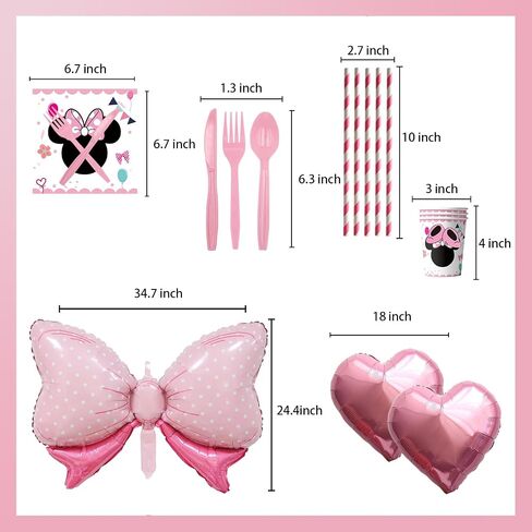 288 PCS Pink Mouse Birthday Decorations Serves 20 Guests Mouse Theme Party Decorations Include Balloons, Tablecloth, Backdrop, Cake Topper, Paper Plates and More Party Supplies for Girls in Saudi Arabia