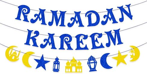 AhfuLife Ramadan Mubarak Banner Decorations, Pre-Tied Bunting Ramadan Mubarak Banner Party Supplies for Home Outdoor Indoor Umrah Mubarak Party Decor Moon Star Garland in Kuwait