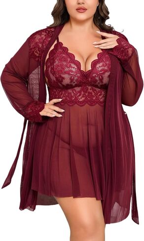 Avidlove Plus Size Lingerie Sexy Lingerie Set Women's Exotic Nightgowns Lace Chemise Lingerie Side Slit Nightdress in Kuwait