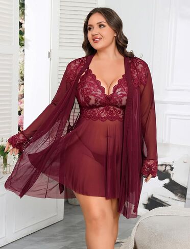Avidlove Plus Size Lingerie Sexy Lingerie Set Women's Exotic Nightgowns Lace Chemise Lingerie Side Slit Nightdress in Kuwait
