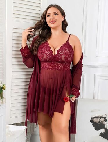 Avidlove Plus Size Lingerie Sexy Lingerie Set Women's Exotic Nightgowns Lace Chemise Lingerie Side Slit Nightdress in Kuwait