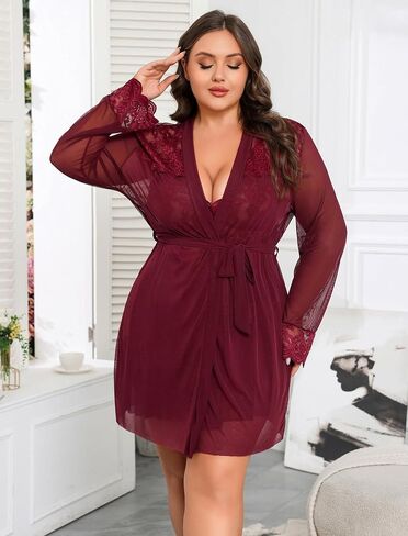 Avidlove Plus Size Lingerie Sexy Lingerie Set Women's Exotic Nightgowns Lace Chemise Lingerie Side Slit Nightdress in Kuwait