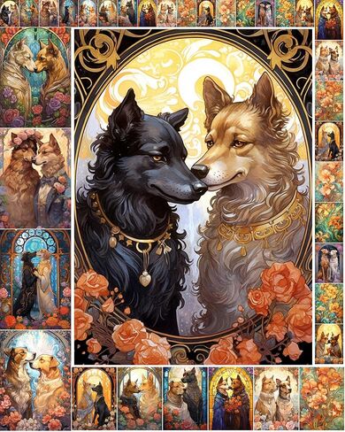 Decoupage Paper Pack (35 Sheets 6"x8") Adorable Dogs in Love in Big Cities and Cute Villages FLONZ Vintage Illustration Pictures Cards for Decoupage, Craft and Scrapbooking in Kuwait